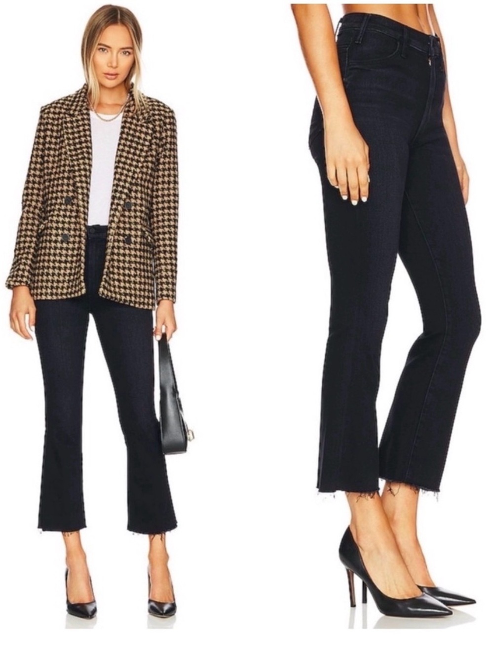 Mother The Hustler Ankle Fray Jeans in Encounters at Night Wash Black